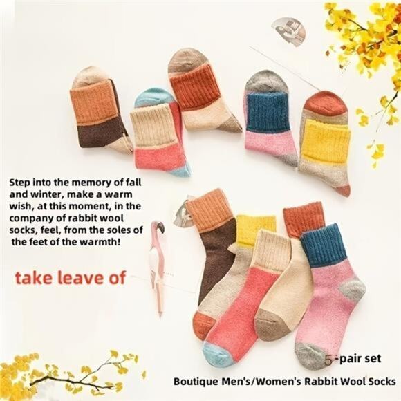 5 Pairs Women Socks Winter Thickened Warm Rabbit Wool Socks - Picture 4 of 5